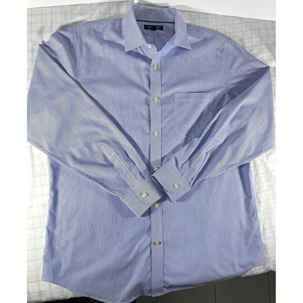 Banana Republic Mens Dress Shirt L 32/33 Classic Blue White Stripe Non-Iron